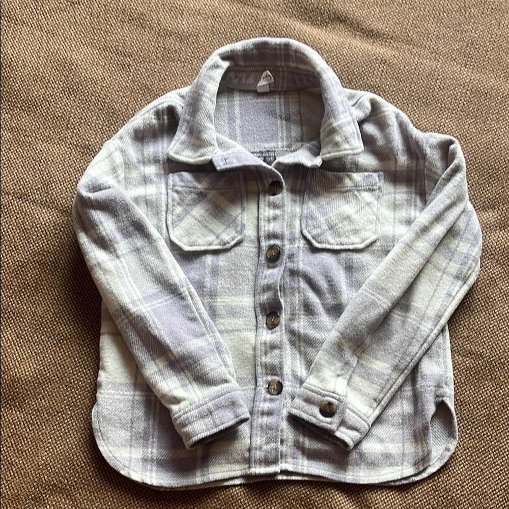 Love, Fire | Girls Plaid Button-Up Shirt Jacket, Purple & White, Large